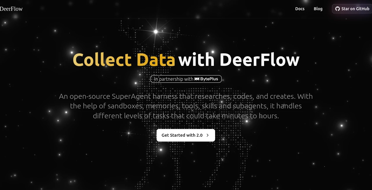 Screenshot of DeerFlow – An AI tool in the ,AI Writing Assistants ,AI Content Generator ,AI Research Tool ,AI Productivity Tools  category, showcasing its interface and key features.
