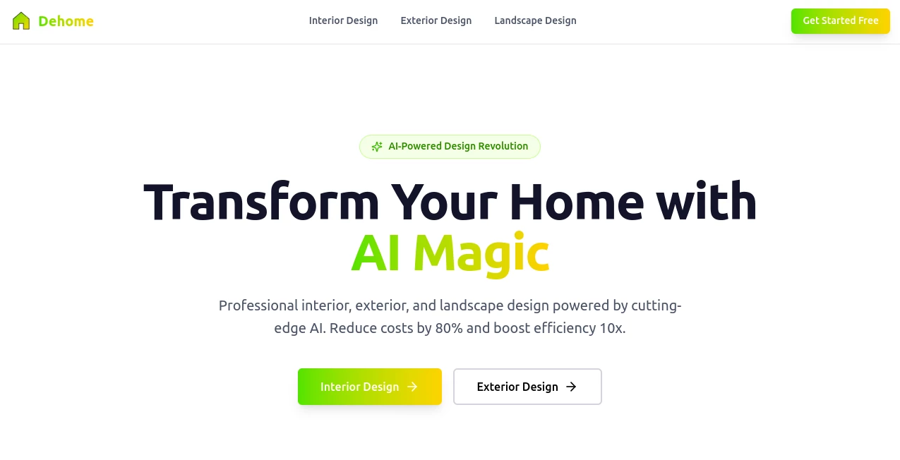 Screenshot of Dehome – An AI tool in the ,Photo & Image Editor ,AI Image to Image ,AI Design Generator ,AI Interior & Room Design  category, showcasing its interface and key features.
