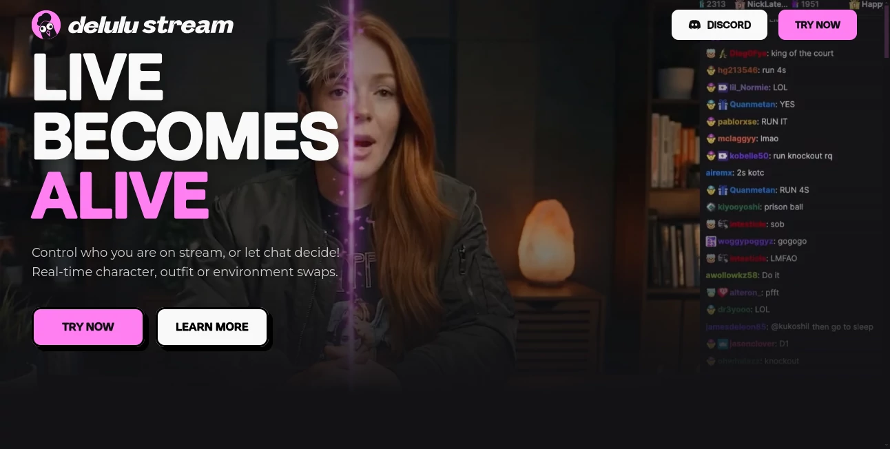 Screenshot of Delulu Stream – An AI tool in the ,AI Animated Video ,AI Video to Video ,AI Video Generator ,AI UGC Video Generator  category, showcasing its interface and key features.