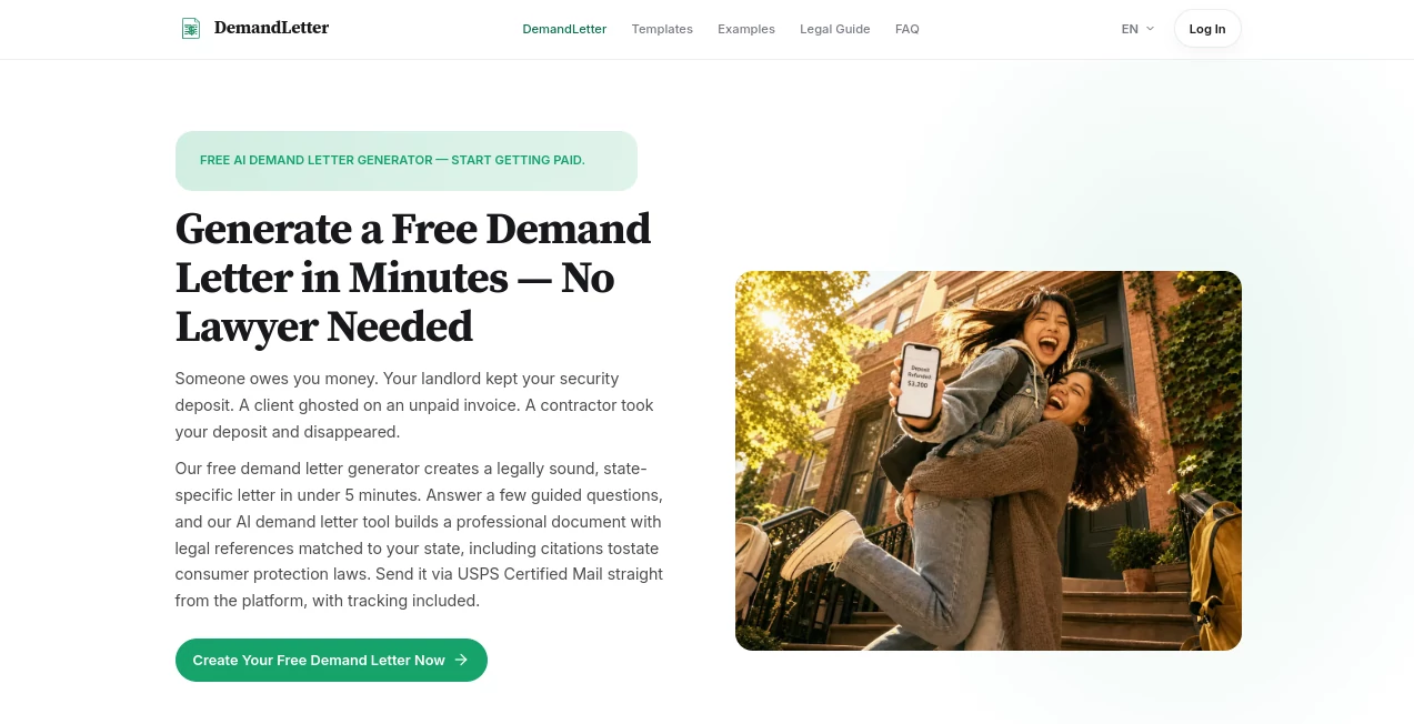 Screenshot of DemandLetter – An AI tool in the ,AI Legal Assistant  category, showcasing its interface and key features.