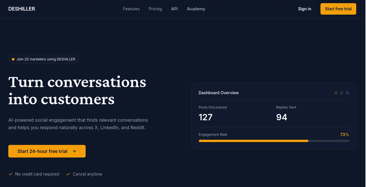 Screenshot of DESHILLER – An AI tool in the ,AI Content Generator ,AI Social Media Assistant ,AI Response Generator ,AI Lead Generation  category, showcasing its interface and key features.