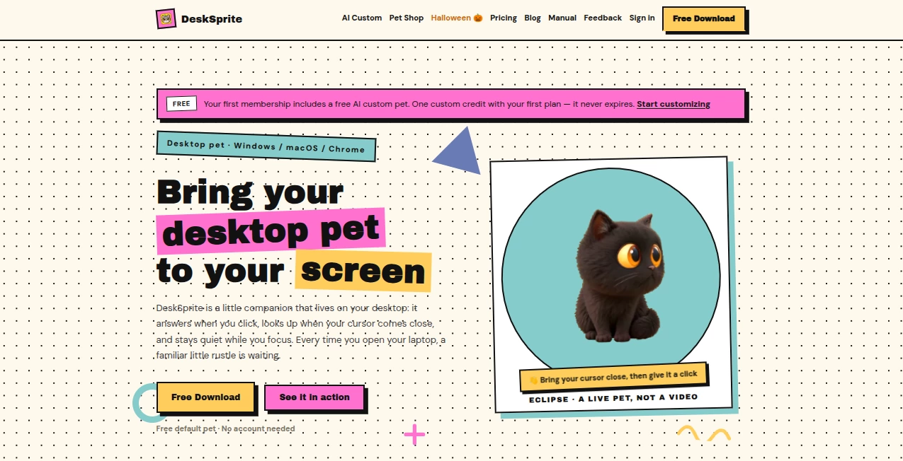 Screenshot of DeskSprite – An AI tool in the ,AI Character ,AI Anime Art ,Design & Art ,AI Art Generator  category, showcasing its interface and key features.