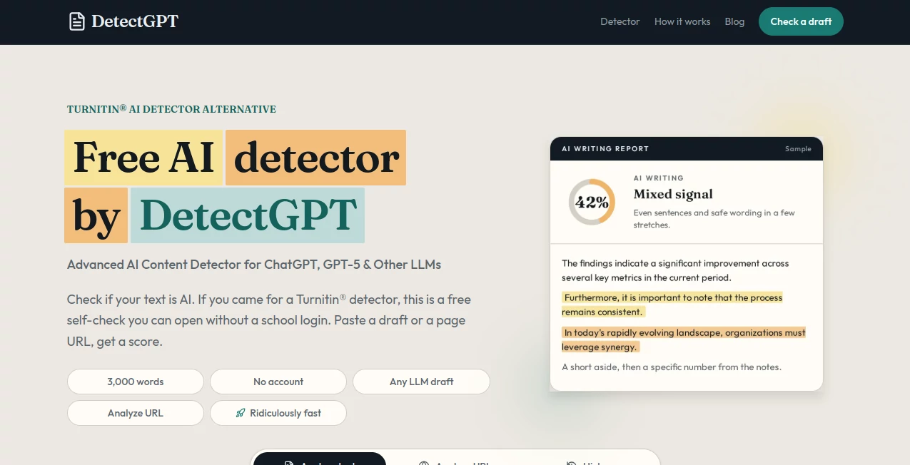 Screenshot of DetectGPT – An AI tool in the ,AI Detector ,AI Checker Essay ,AI Plagiarism Checker ,AI Content Detector  category, showcasing its interface and key features.