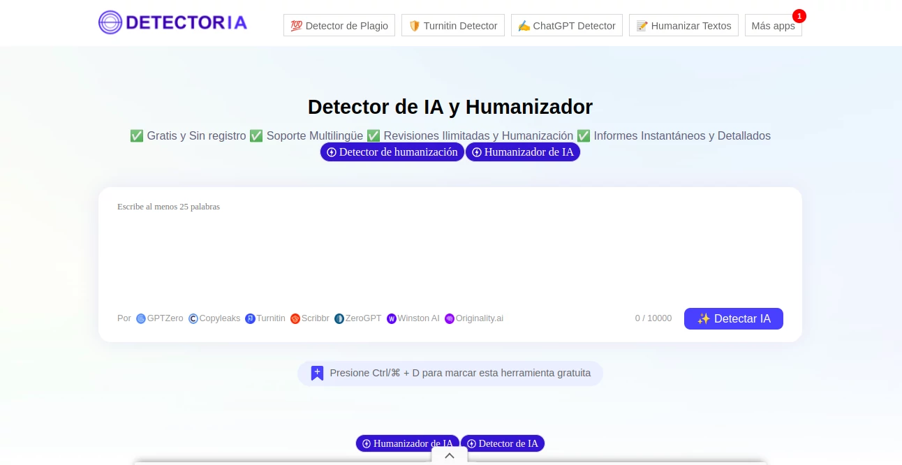 Screenshot of Detector de IA – An AI tool in the ,AI Detector ,AI Knowledge Management ,AI Education Assistant ,AI Content Detector  category, showcasing its interface and key features.