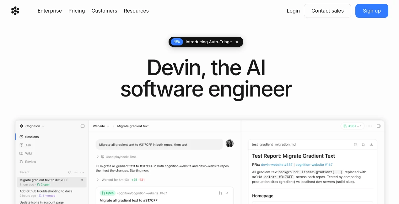 Screenshot of Devin AI – An AI tool in the ,AI DevOps Assistant ,AI Code Assistant ,AI Developer Tools ,Code & IT  category, showcasing its interface and key features.
