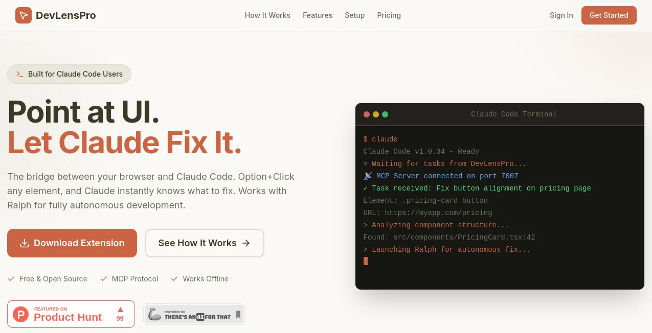 Screenshot of DevLensPro – An AI tool in the ,AI Code Assistant ,AI Code Explanation ,AI Developer Docs ,AI Developer Tools  category, showcasing its interface and key features.