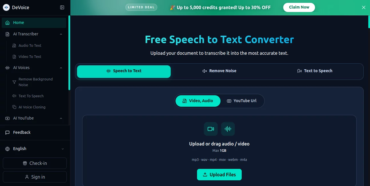 Screenshot of DeVoice – An AI tool in the ,AI Noise Cancellation ,AI Audio Enhancer ,AI Speech Recognition ,AI Voice & Audio Editing  category, showcasing its interface and key features.
