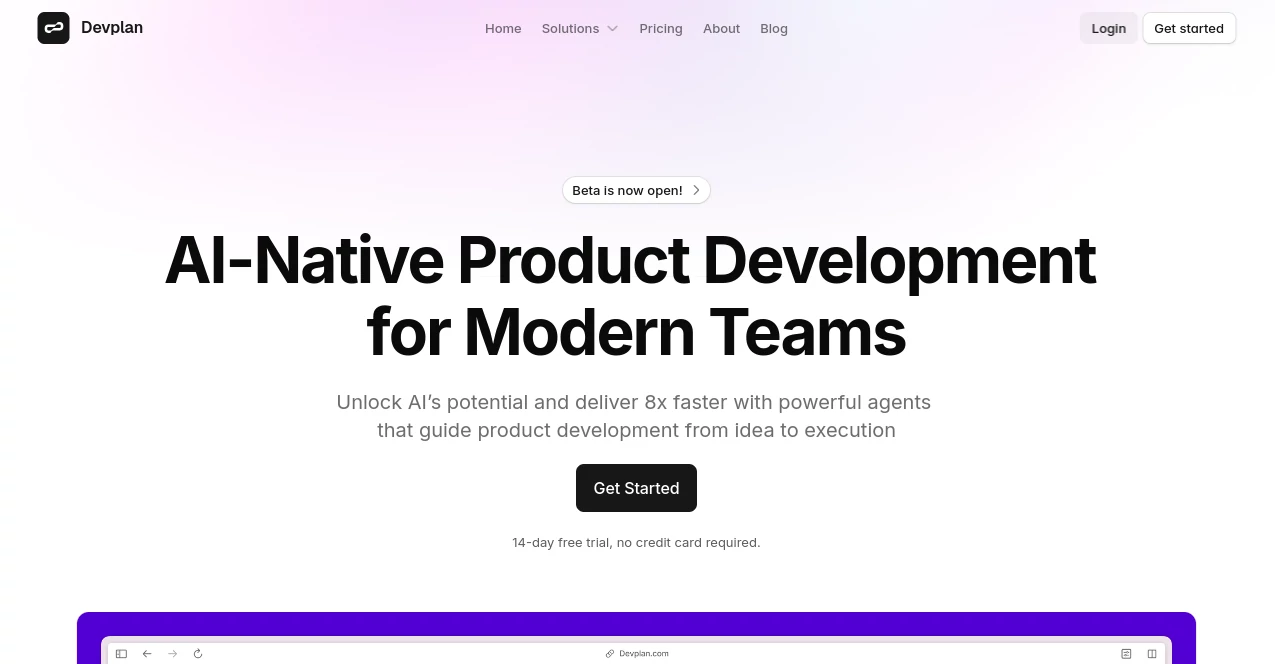 Screenshot of Devplan – An AI tool in the ,AI Code Assistant ,AI Code Generator ,AI Developer Tools ,AI Project Management  category, showcasing its interface and key features.