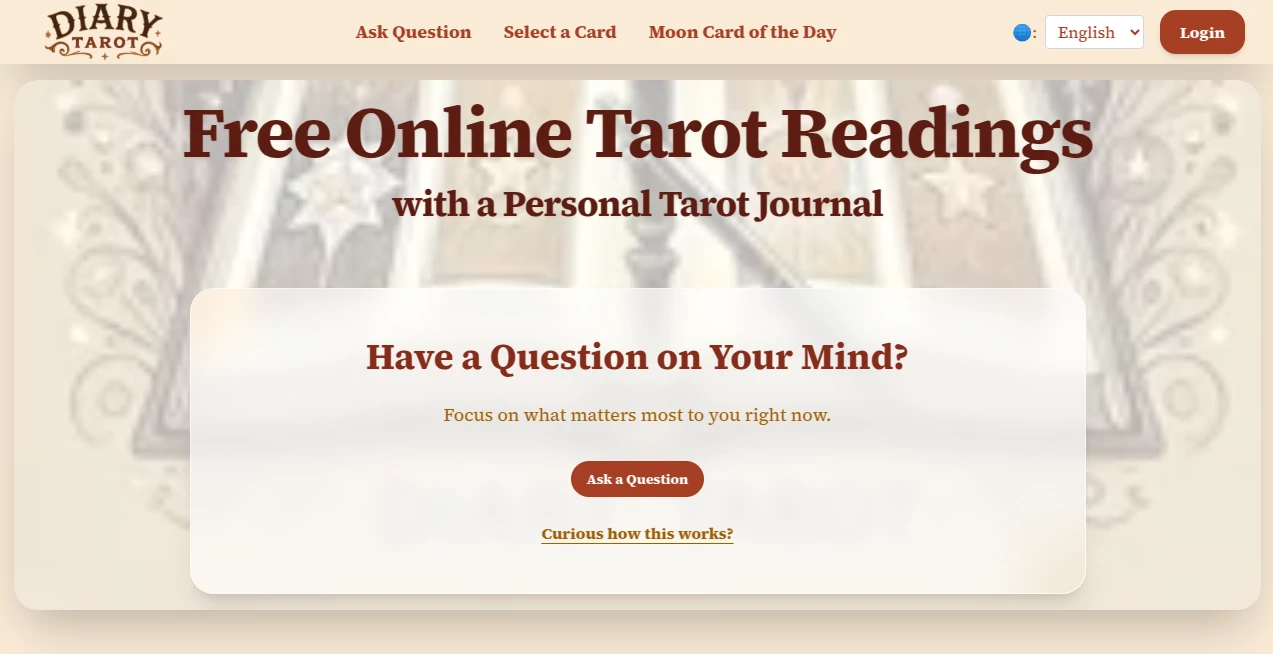 Screenshot of DiaryTarot – An AI tool in the ,AI Chatbot ,AI Life Assistant ,AI Fun Tools ,AI Mental Health  category, showcasing its interface and key features.