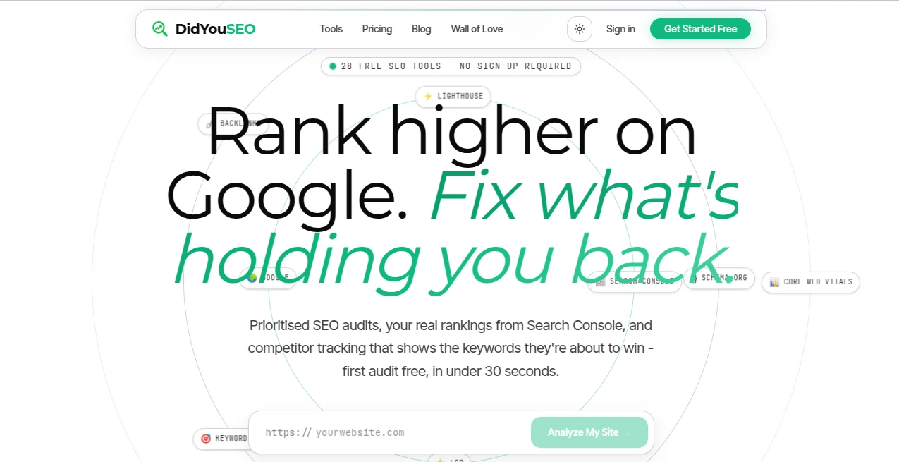 Screenshot of DidYouSEO – An AI tool in the ,AI Research Tool ,AI Analytics Assistant ,AI SEO Assistant ,AI Marketing Plan Generator  category, showcasing its interface and key features.
