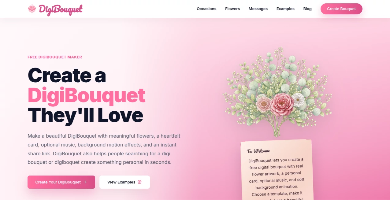 Screenshot of DigiBouquet – An AI tool in the ,AI Photo & Image Generator ,AI Art Generator ,AI Design Generator ,AI Gift Ideas  category, showcasing its interface and key features.