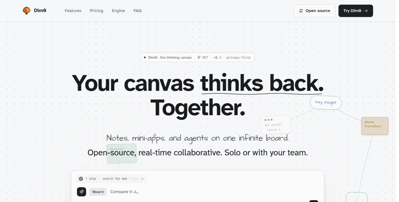 Screenshot of Dim0 – An AI tool in the ,AI Productivity Tools ,AI Mind Mapping ,AI Team Collaboration ,AI Notes Assistant  category, showcasing its interface and key features.