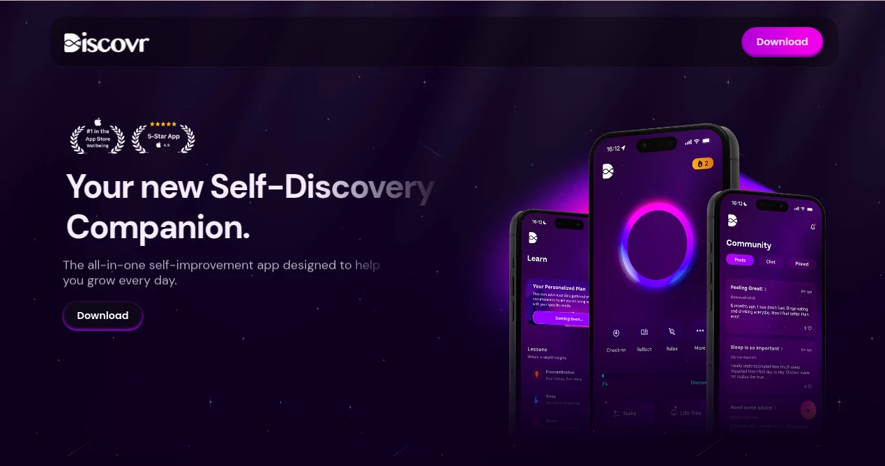 Screenshot of Discovr – An AI tool in the ,AI Fun Tools ,AI Mental Health ,AI Coaching ,AI Knowledge Base  category, showcasing its interface and key features.