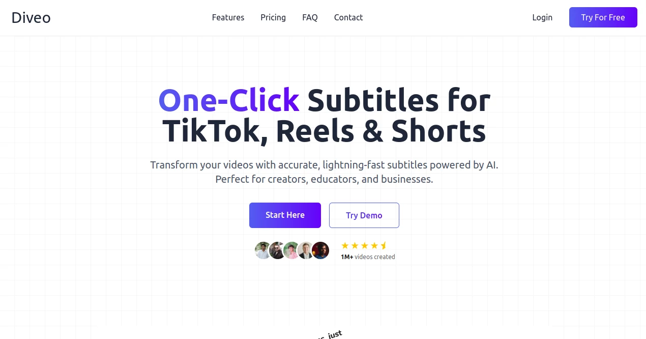 Screenshot of Diveo – An AI tool in the ,AI Transcriber ,AI Video Editor ,AI Speech to Text ,AI Captions or Subtitle  category, showcasing its interface and key features.