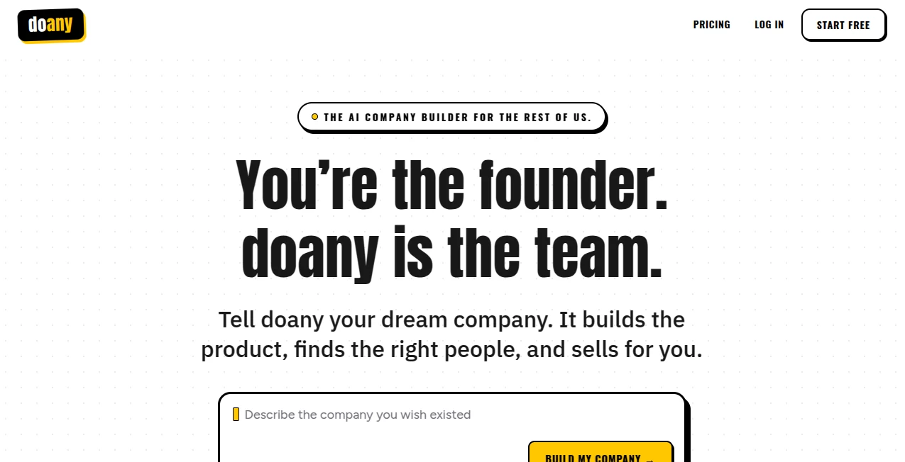 Screenshot of doany – An AI tool in the ,AI Website Builder ,AI Sales Assistant ,AI Business Ideas Generator ,AI App Builder  category, showcasing its interface and key features.