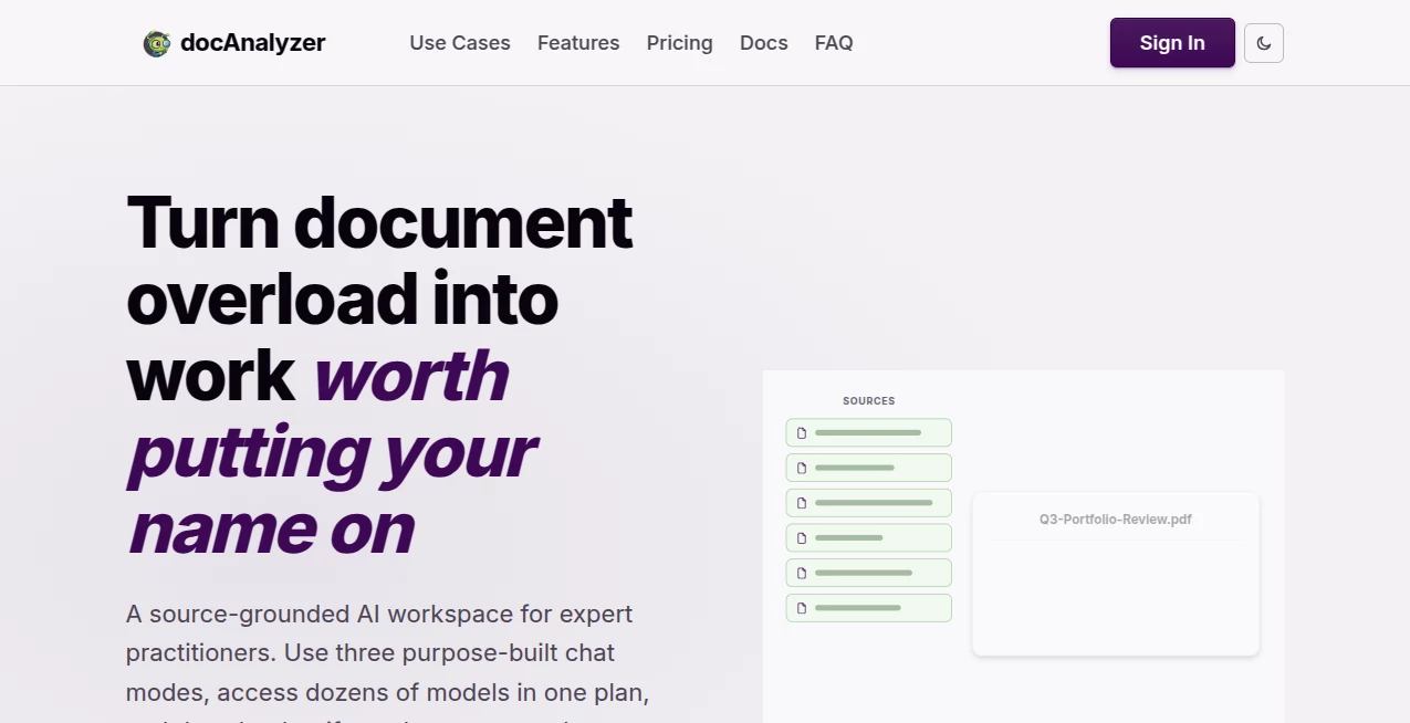 Screenshot of docAnalyzer – An AI tool in the ,AI Research Tool ,AI PDF ,AI Document Extraction ,AI Documents Assistant  category, showcasing its interface and key features.