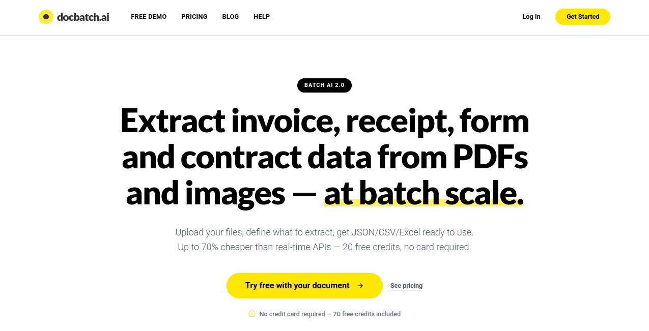 Screenshot of DocBatch AI – An AI tool in the ,AI PDF ,AI Productivity Tools ,AI Document Extraction ,AI Documents Assistant  category, showcasing its interface and key features.