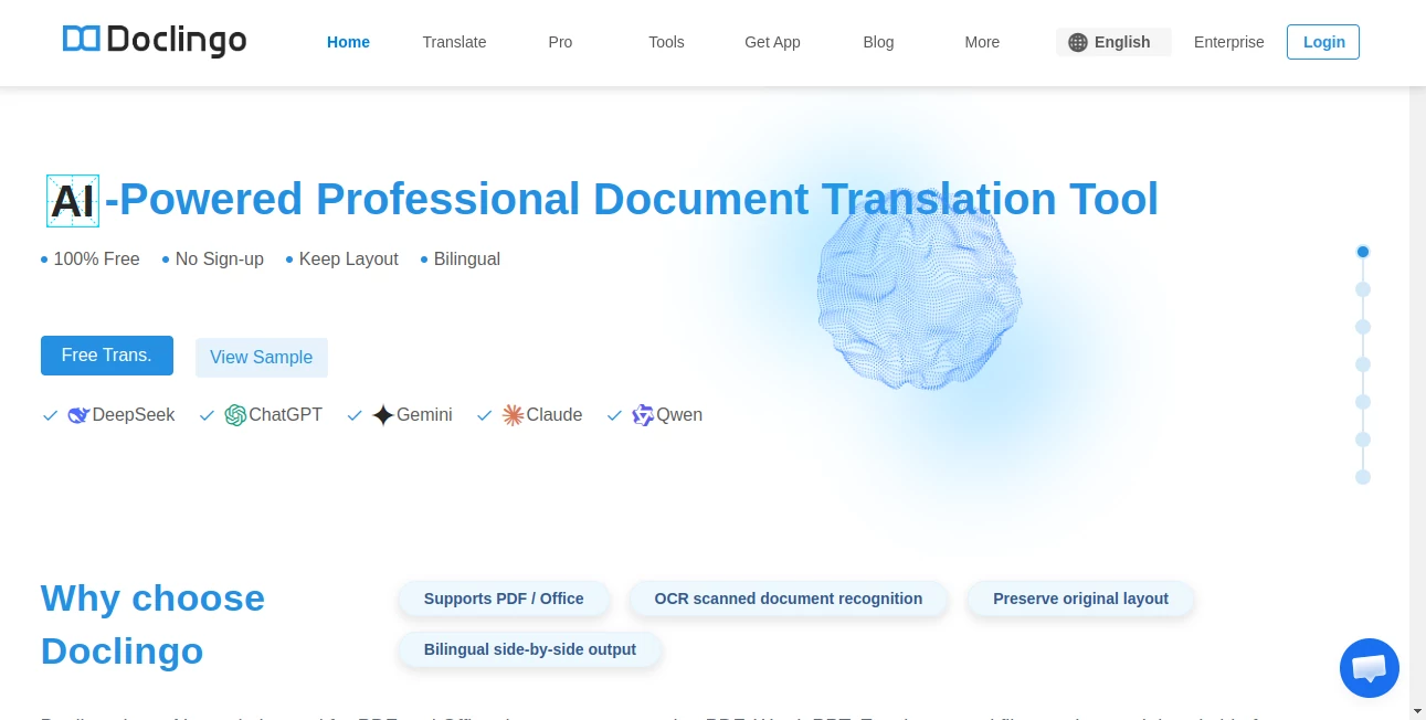 Screenshot of Doclingo Ai – An AI tool in the ,AI Translate ,AI PDF ,AI Document Extraction ,AI Documents Assistant  category, showcasing its interface and key features.