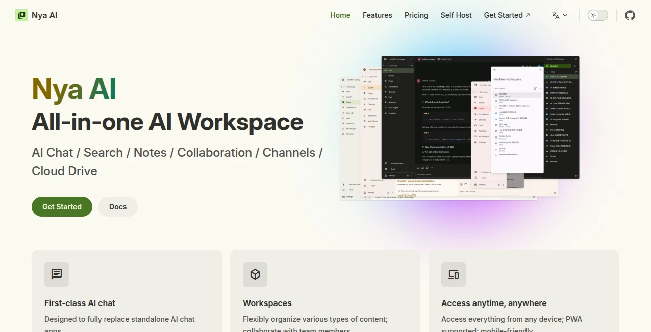 Screenshot of Nya AI – An AI tool in the ,AI Knowledge Base ,AI Productivity Tools ,AI Team Collaboration ,AI Notes Assistant  category, showcasing its interface and key features.