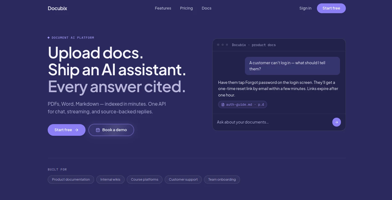 Screenshot of Docubix – An AI tool in the ,AI Research Tool ,AI PDF ,AI Document Extraction ,AI Documents Assistant  category, showcasing its interface and key features.