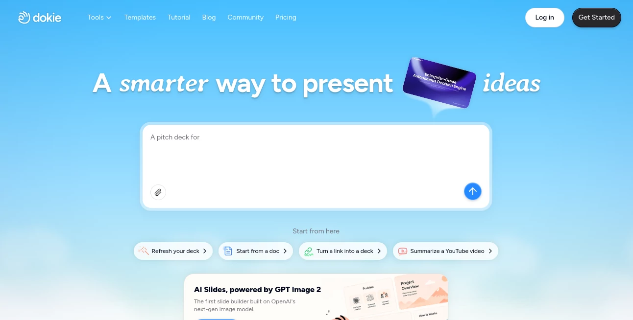 Screenshot of Dokie AI – An AI tool in the ,AI Presentation Generator ,AI Productivity Tools ,AI Team Collaboration ,AI Documents Assistant  category, showcasing its interface and key features.