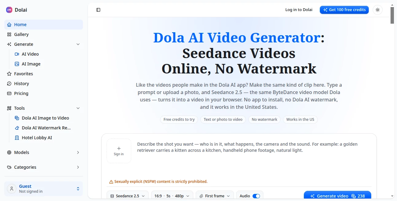 Screenshot of Dola AI – An AI tool in the ,AI Image to Video ,AI Video Generator ,Video ,AI Text to Video  category, showcasing its interface and key features.