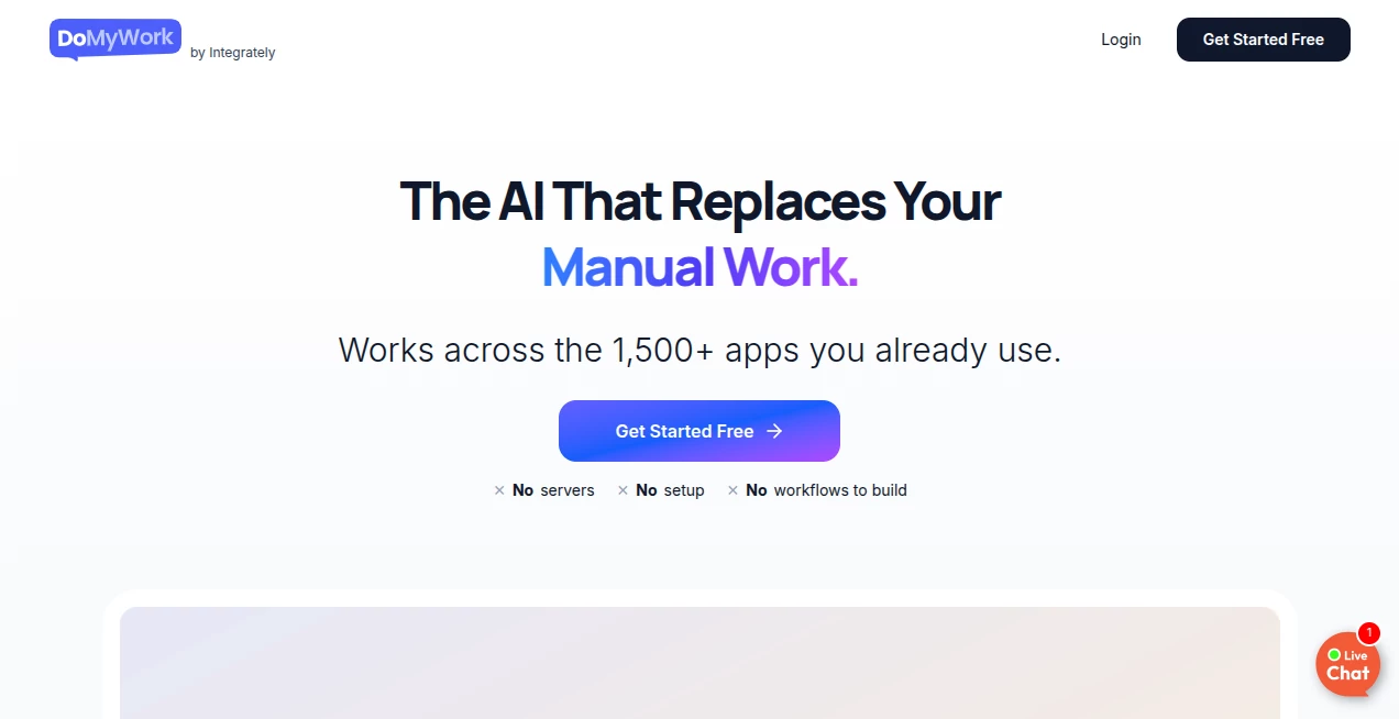 Screenshot of DoMyWork – An AI tool in the ,AI Business Ideas Generator ,AI Productivity Tools ,AI Workflow Management ,AI Project Management  category, showcasing its interface and key features.