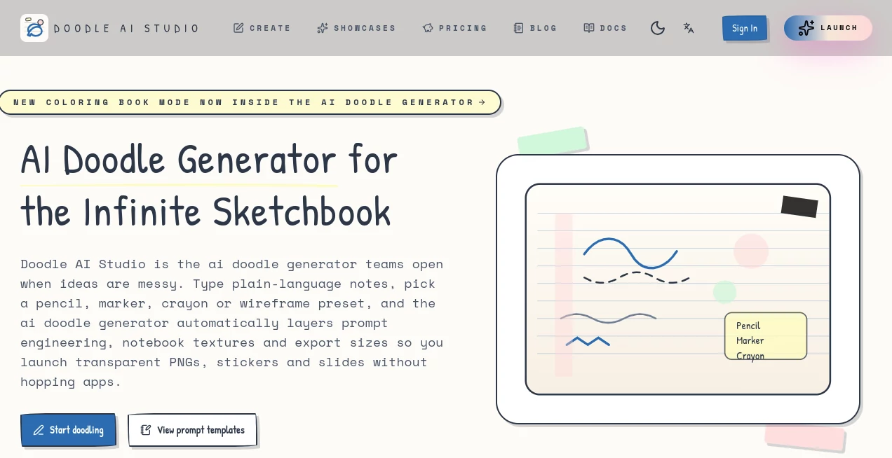 Screenshot of Doodle AI Studio – An AI tool in the ,AI Photo & Image Generator ,AI Content Generator ,AI Art Generator ,AI Text to Image  category, showcasing its interface and key features.