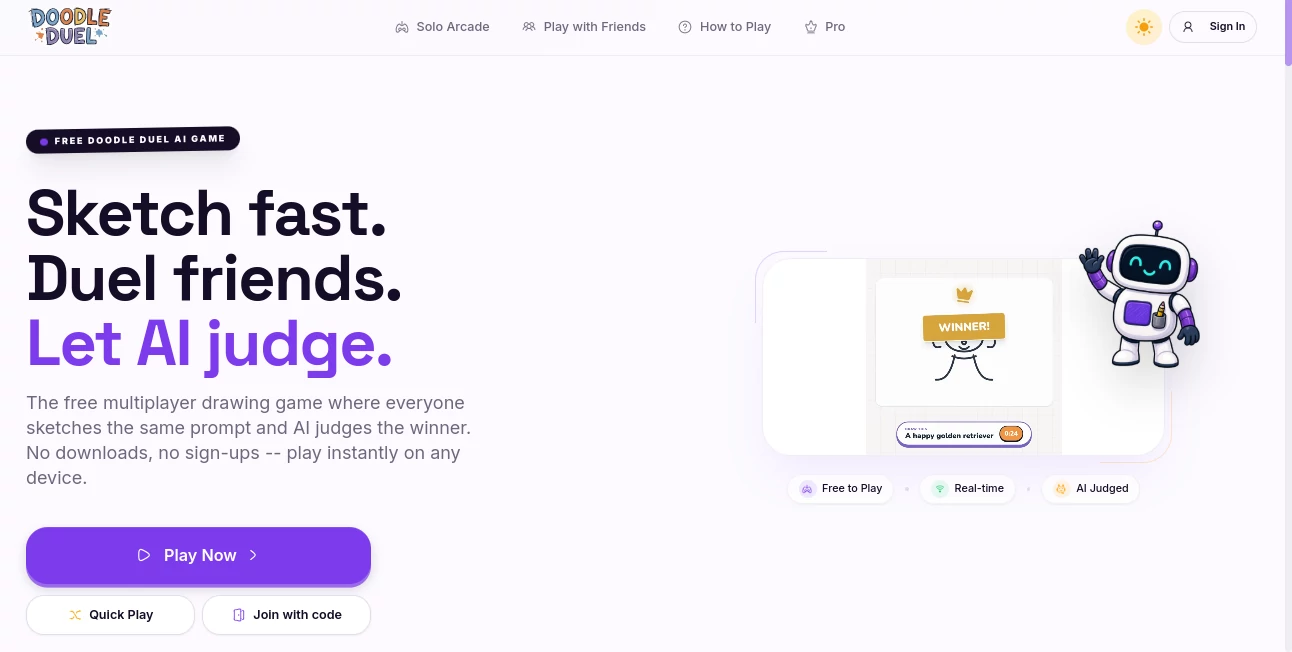 Screenshot of Doodle Duel – An AI tool in the ,AI Illustration Generator ,AI Art Generator ,AI Fun Tools ,AI Game  category, showcasing its interface and key features.