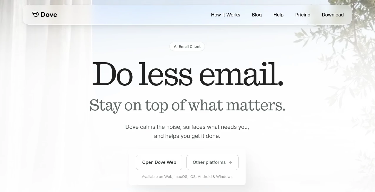 Screenshot of Dove – An AI tool in the ,AI Productivity Tools ,AI Task Management ,AI Email Assistant ,Productivity ,AI Email Writer  category, showcasing its interface and key features.