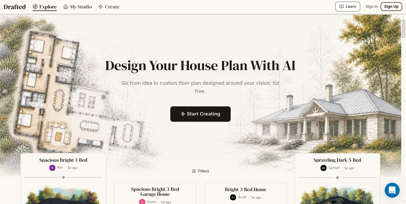 Screenshot of Drafted AI – An AI tool in the ,AI Blog Writer ,AI Copywriting ,AI Content Generator ,Text & Writing  category, showcasing its interface and key features.