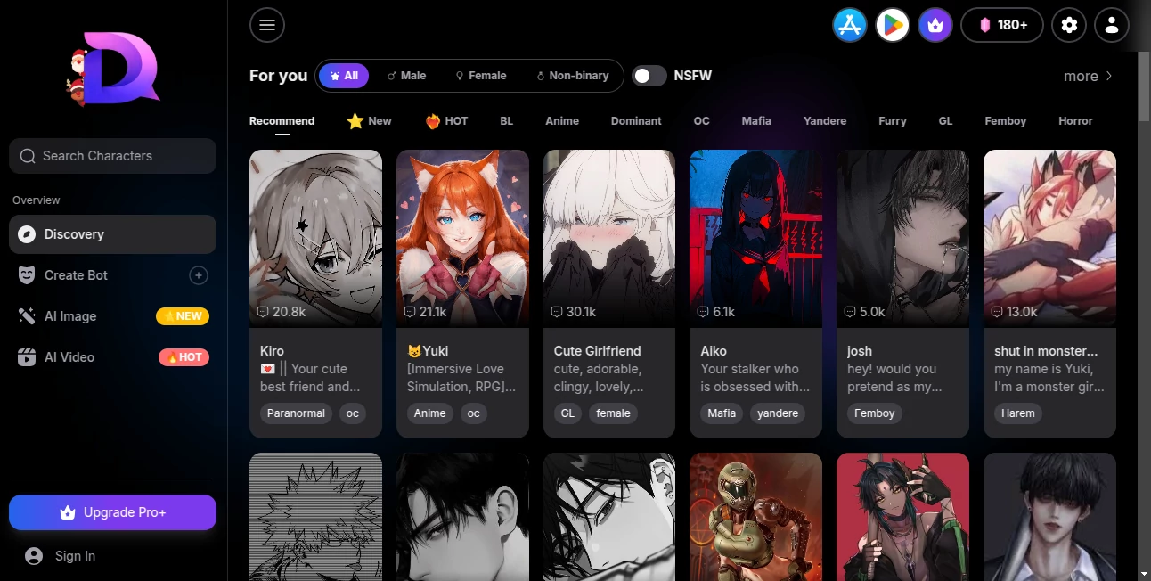 Screenshot of Dreemy AI – An AI tool in the ,NSFW ,AI Chatbot ,AI Girlfriend  category, showcasing its interface and key features.