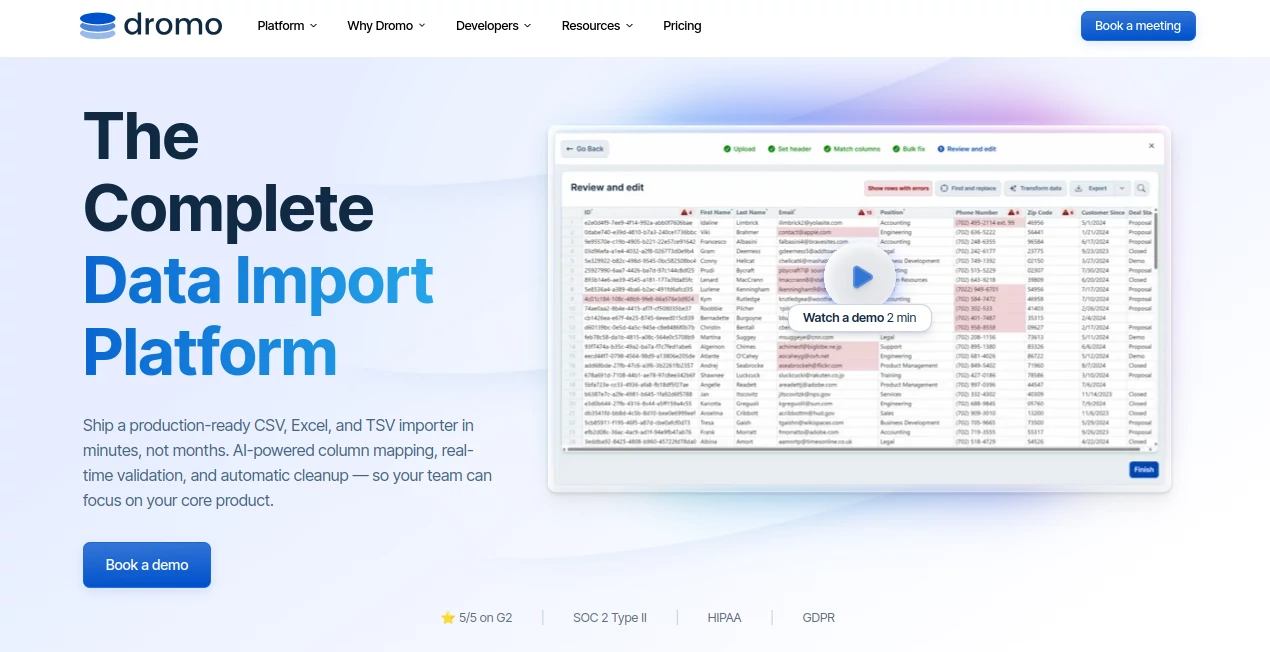 Screenshot of Dromo – An AI tool in the ,AI Workflow Management ,AI Productivity Tools ,AI Files Assistant ,AI Spreadsheet  category, showcasing its interface and key features.