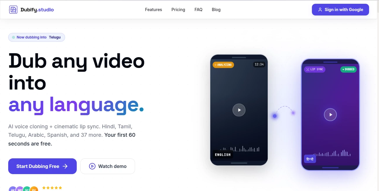 Screenshot of Dubify.studio – An AI tool in the ,AI Video Editor ,AI Video Generator ,AI Voice Cloning ,AI Speech Synthesis  category, showcasing its interface and key features.