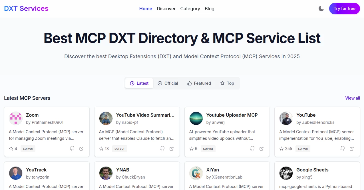 Screenshot of MCP DXT Services – An AI tool in the ,Other  category, showcasing its interface and key features.