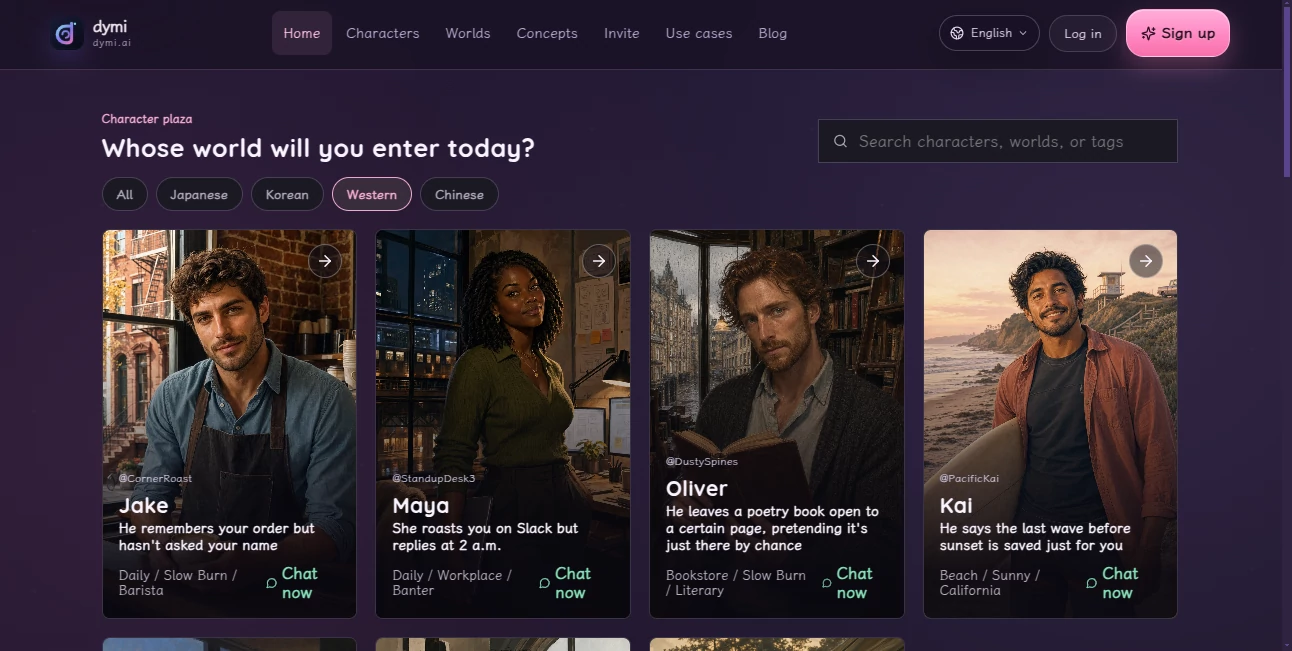 Screenshot of dymi – An AI tool in the ,AI Fun Tools ,AI Character ,AI Chatbot ,AI Girlfriend  category, showcasing its interface and key features.