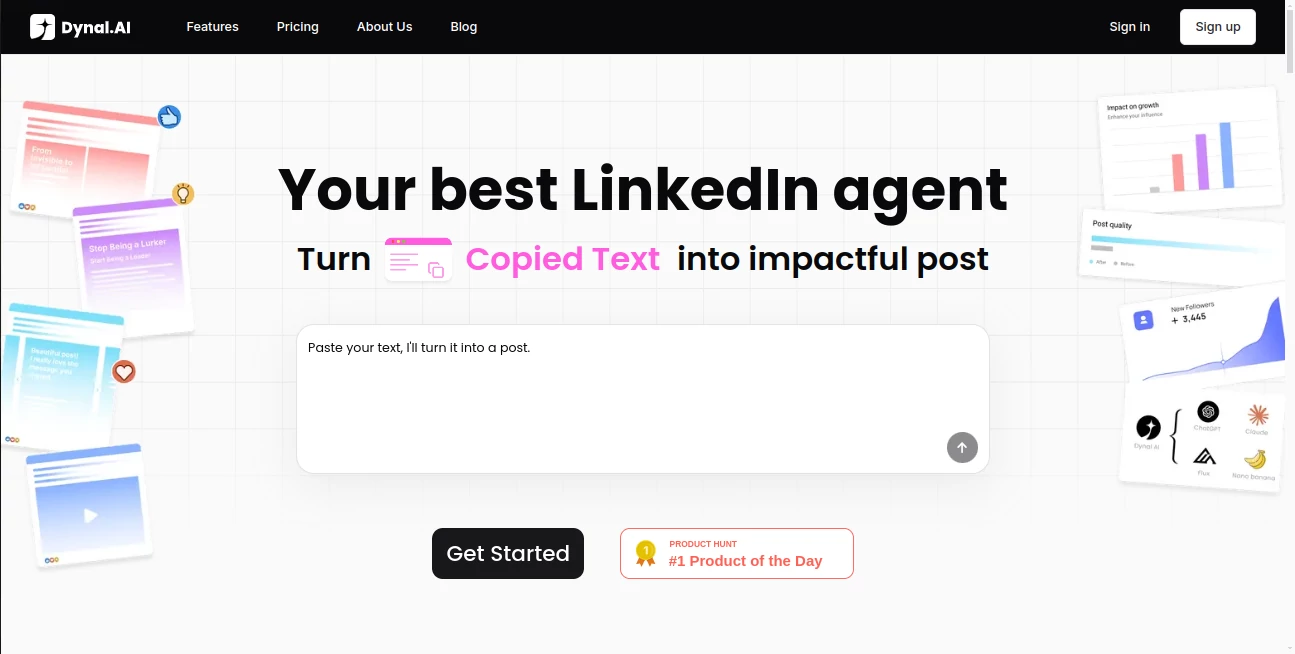 Screenshot of Dynal.AI – An AI tool in the ,AI Writing Assistants ,AI Content Generator ,AI Social Media Assistant ,AI Repurpose Assistant  category, showcasing its interface and key features.