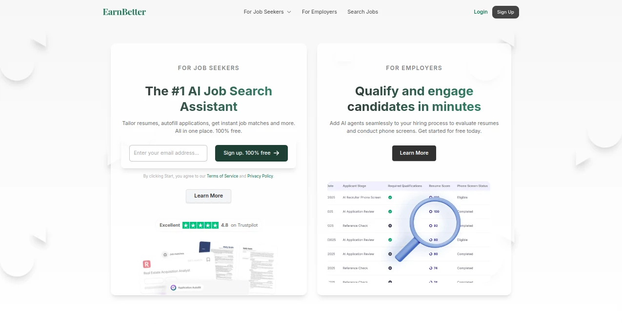 Screenshot of EarnBetter – An AI tool in the ,AI Resume Builder  category, showcasing its interface and key features.