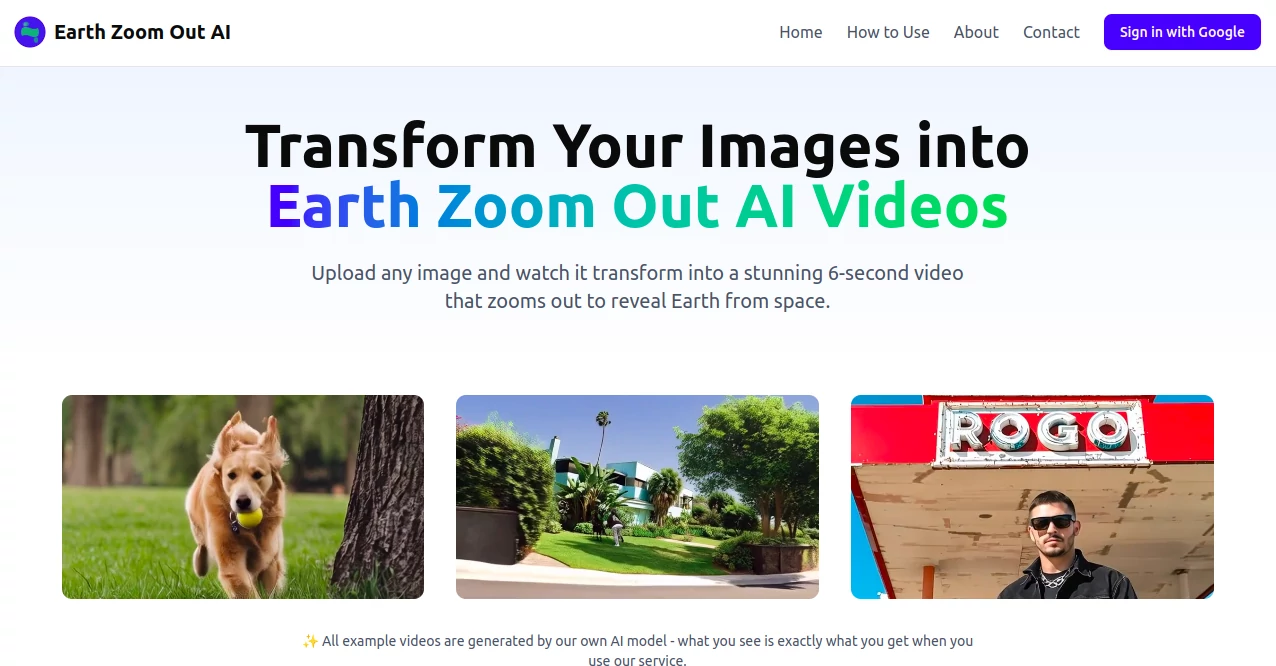 Screenshot of Earth Zoom Out AI – An AI tool in the ,AI Video Editor ,AI Video Generator  category, showcasing its interface and key features.