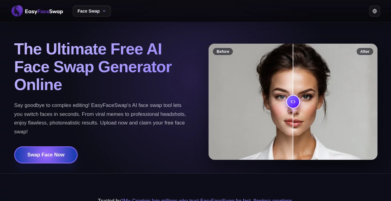 Screenshot of EasyFaceSwap – An AI tool in the ,Photo & Image Editor ,AI Selfie & Portrait ,AI Image to Image ,AI Face Swap Generator  category, showcasing its interface and key features.