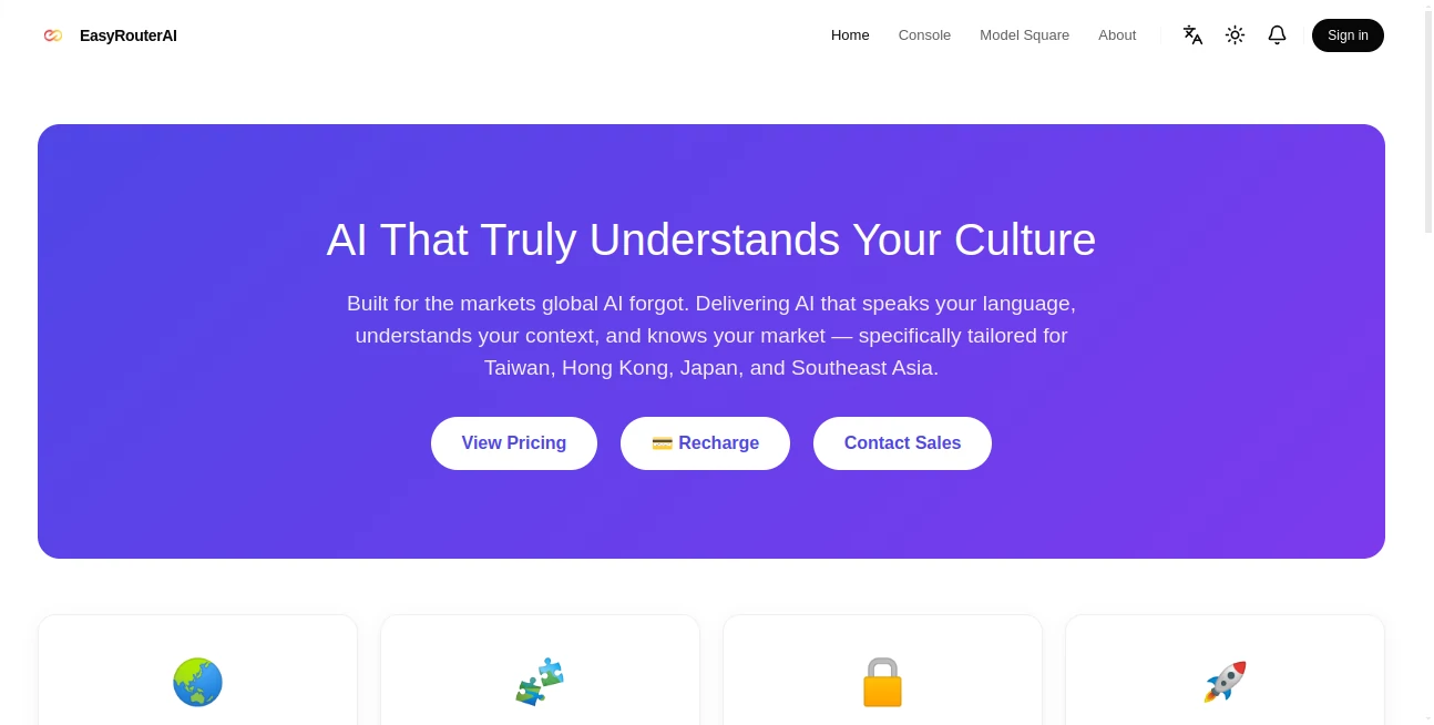 Screenshot of EasyRouterAI – An AI tool in the ,AI API Design ,Large Language Models (LLMs) ,AI Developer Tools  category, showcasing its interface and key features.