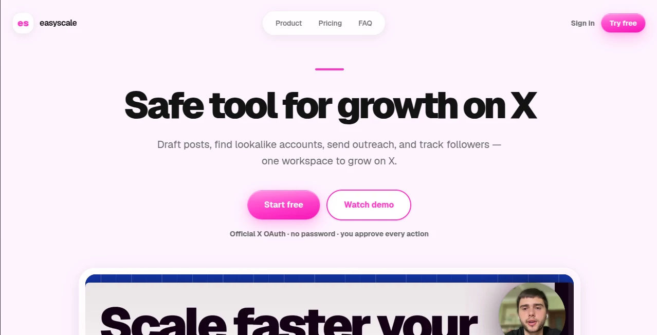 Screenshot of easyscale – An AI tool in the ,Marketing ,AI Twitter Assistant ,AI Social Media Assistant ,AI Response Generator  category, showcasing its interface and key features.