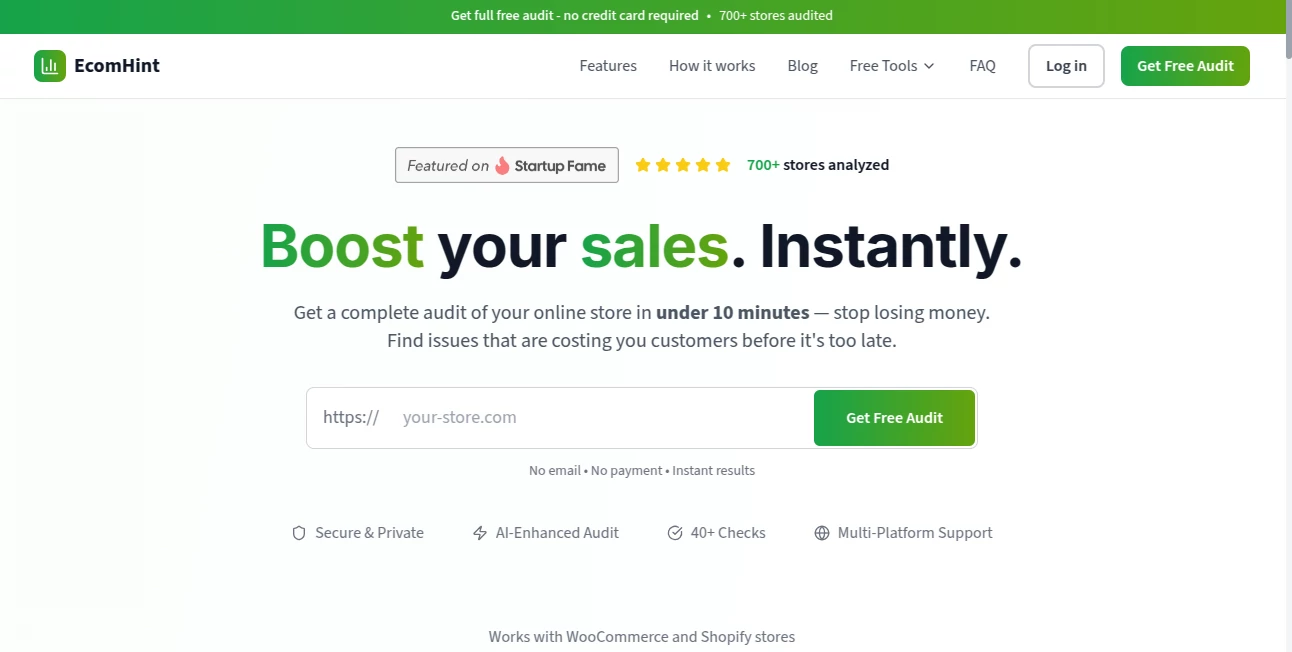 Screenshot of EcomHint – An AI tool in the ,AI Research Tool ,AI E-commerce Assistant ,AI Analytics Assistant  category, showcasing its interface and key features.