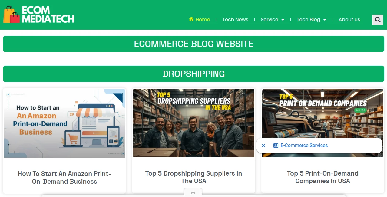 Screenshot of Ecom Mediatech – An AI tool in the ,AI SEO Assistant ,AI Content Generator ,AI Research Tool ,AI Knowledge Base  category, showcasing its interface and key features.