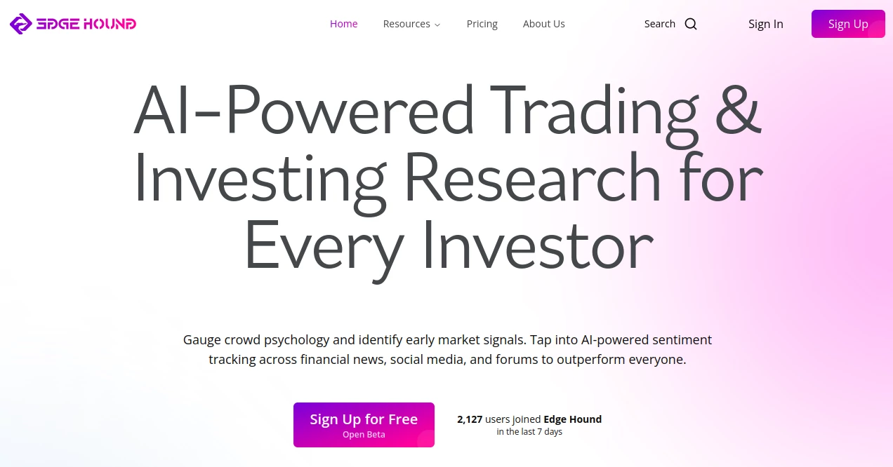 Screenshot of Edge Hound – An AI tool in the ,AI Investing Assistant ,AI Research Tool ,AI Trading Bot Assistant  category, showcasing its interface and key features.