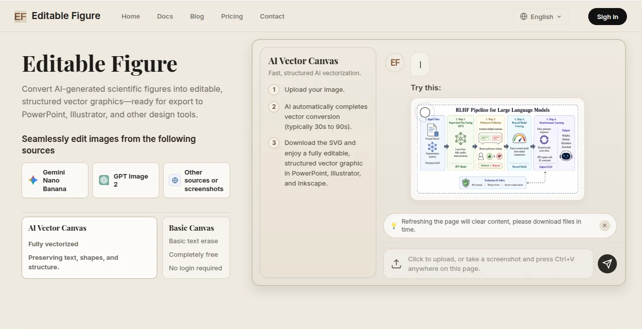 Screenshot of Editable Figure – An AI tool in the ,AI Illustration Generator ,AI Design Generator ,AI Graphic Design ,AI Diagram Generator  category, showcasing its interface and key features.