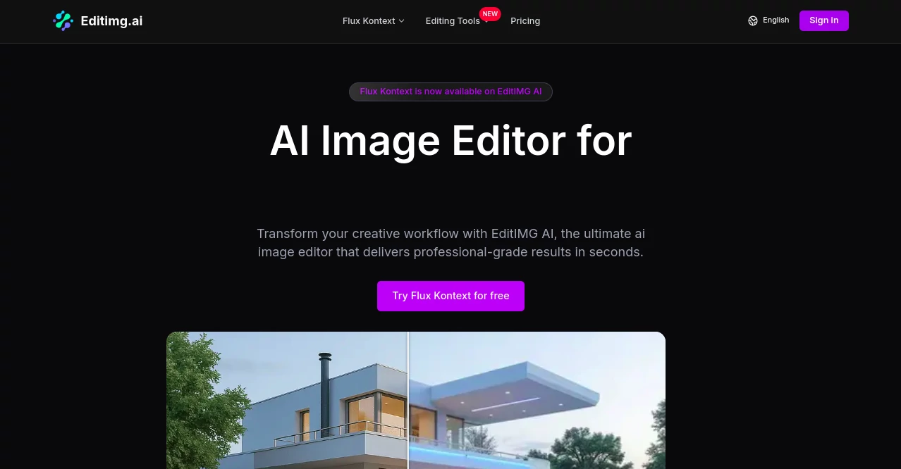 Screenshot of Editimg AI – An AI tool in the ,Photo & Image Editor  category, showcasing its interface and key features.