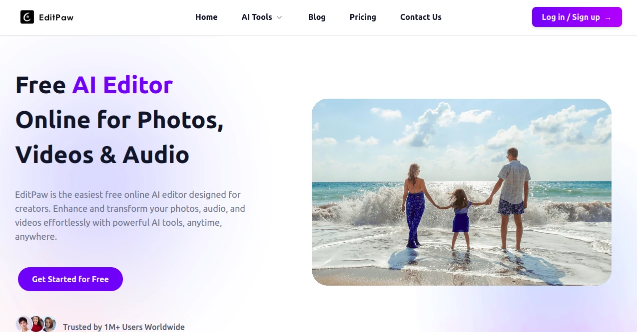 Screenshot of editpaw AI – An AI tool in the ,Photo & Image Editor ,AI Photo Enhancer ,AI Video Editor ,AI Voice & Audio Editing  category, showcasing its interface and key features.