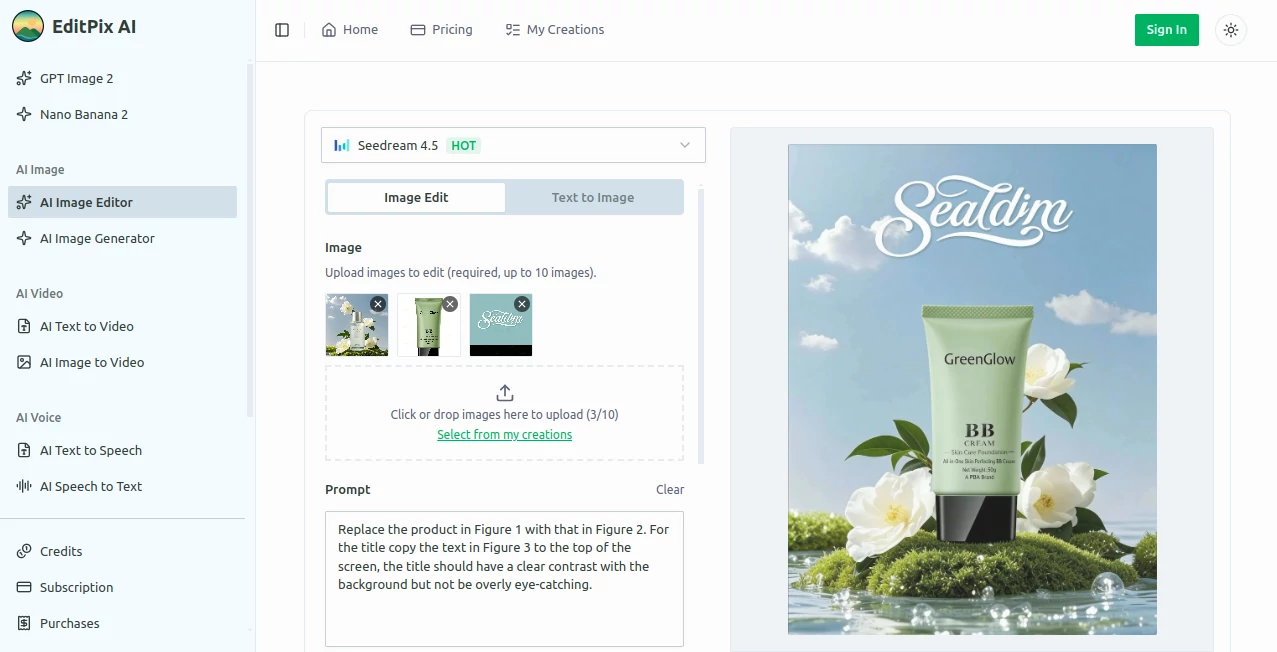 Screenshot of EditPix AI – An AI tool in the ,AI Photo & Image Generator ,Photo & Image Editor ,AI Background Remover ,AI Image to Image  category, showcasing its interface and key features.