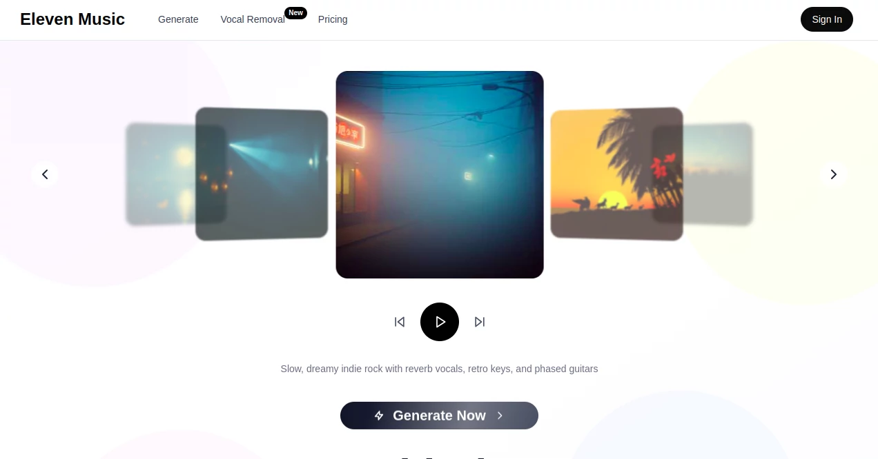 Screenshot of Eleven Music – An AI tool in the ,AI Text to Music ,AI Voice Cloning ,AI Music Generator ,AI Speech Synthesis  category, showcasing its interface and key features.